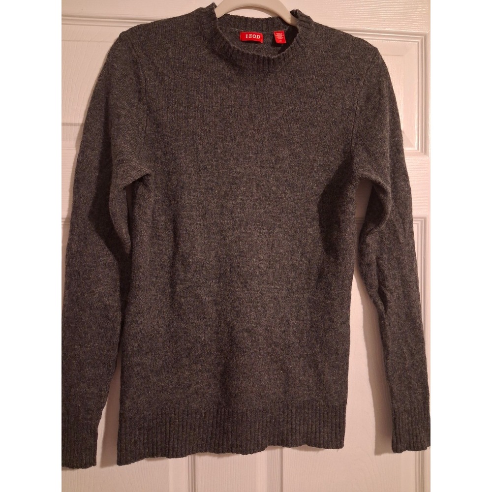 IZOD Men M Wool Crewneck Sweater Charcoal Gray Fall Layering Preppy Classic